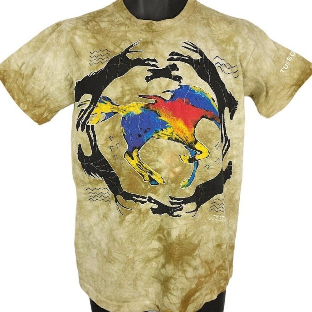 Southwestern Horses T Shirt Vintage 90s The Mountain Tie Dye Made In USA Mens
